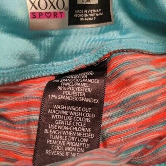 XOXO SPORT Size Large 6 NEON POLYESTER STRETCH ACTIVE LEGGINGS Pink Blue Stripes - Picture 6 of 7